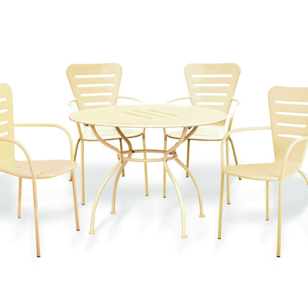 Salotto Ginevra Big                                    (1 tavolo 4 sedie)                            Acciaio – Colore Crema