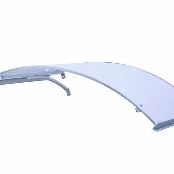 Pensilina alluminio arco 90×140                                   Supporto grigio e copertura in                                                 policarbonato compatto satinato opalino                                                                Con Sgocciolatoio
